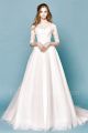 Princess A Line Off The Shoulder Half Sleeve White Lace Tulle Wedding Dress 