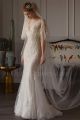 Princess Mermaid V Neck Low Back Cap Sleeve Ivory Lace Wedding Dress