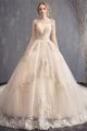 Gorgeous Ball Gown Strapless Corset Crystal Beaded Champagne Lace Tulle Wedding Dress