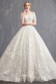Ball Gown Off The Shoulder Corset Pearl Beaded Lace Tulle Wedding Dress With Flowers