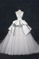 Ball Gown V Neck Low Back Pleated Satin White Tulle Wedding Dress 