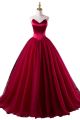 Ball Gown Sweetheart Corset Burgundy Tulle Puffy Quinceanera Prom Dress
