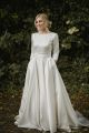 Princess A Line Boat Neckline Backless Long Sleeves Beaded Wedding Dress