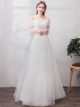 Princess A Line Off The Shoulder Long Sheer Sleeves Lace Up Mesh Wedding Dress