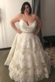 Princess A Line Spaghetti Straps Ivory Lace Beaded Plus Size Wedding Dress With Buttons