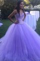 Princess Ball Gown Beaded Prom Party Dress Sweetheart Corset  Lavender Tulle