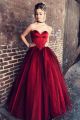 Princess Ball Gown Sweetheart Corset Burgundy Tulle Prom Quinceanera Dress
