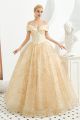 Princess Beaded Ball Gown Prom Quinceanera Dress Off The Shoulder Corset Champagne Lace