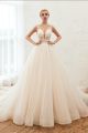 Princess Floral Beaded Champagne Ball Gown Wedding Dress Spaghetti Straps Corset Low Back
