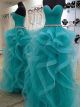 Princess Prom Quinceanera Dress Sweetheart Corset Turquoise Tulle Ruffles With Crystals
