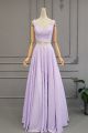 Princess Two Pieces A Line Long Lilac Chiffon Prom Party Dress With Straps