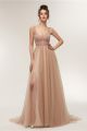 New Arrival A Line Sheer Top High Slit Beaded Vintage Pink Tulle Prom Evening Dress 