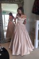 A Line Sweetheart Off The Shoulder Crystal Beaded Pink Red Satin Prom Dress 