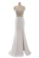 New Arrival Mermaid V Neck High Slit Sheer Top Crystal Beaded White Chiffon Prom Evening Dress 