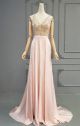 Romantic A Line V Neck Long Pink Beaded Prom Party Dress With Slit