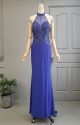 Royal Colum High Neck Long Royal Blue Jersey Beaded Prom Evening Dress$$$$$