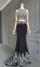 Royal Two Pieces High Neck Sleeveless Beaded Black Prom Evening Dress With Appliques