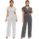 Ruffle Sleeve Black And White Striped Jumpsuit With Waist-tie Woman Clothing