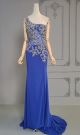 See Through Long Mermaid Beaded Prom Party Dress One Shoulder Royal Blue Jersey