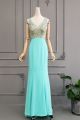 See Through Long Mermaid V Neck Beaded Aqua Special Occasion Evening Dress