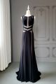 See Through Mermaid Long Black Jersey Beaded Cut Out Prom Evening Dress