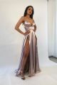 Sexy Long A Line Nude Prom Evening Dress With Slits Spaghetti Straps Backless