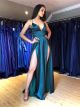 Sexy Long A Line Teal Prom Evening Dress With Slits Spaghetti Straps Backless