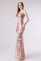 Sexy Long Mermaid Blush Pink Sequined Prom Evening Dress With Straps