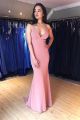 Sexy Long Mermaid Pink Prom Evening Dress V Neck Cross Straps Back