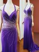 Sexy Long Mermaid Purple Chiffon Beaded Prom Party Dress Halter Backless
