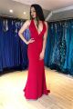 Sexy Long Mermaid Red Prom Party Dress Plunging Neckline Cross Straps Back