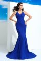 Sexy Long Royal Blue Mermaid Beaded Prom Evening Dress With Open Back