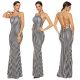 Sexy Mermaid Halter Cross Straps Back Striped Prom Party Summer Beach Dress