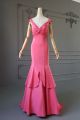 Sexy Mermaid V Neck Long Pink Stretch Jersey Tiered Prom Evening Dress With Cutouts