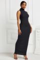 Sexy Office Lady Long Sheath High Neck Sleeveless Midi Black Dress For Women