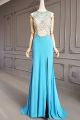Sexy See Through Long Mermaid Beaded Blue Prom Evening Dress With Side Slit