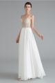 Sexy See Through Long White Chiffon A Line Beaded Prom Evening Dress V Neck Open Back