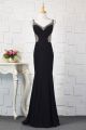 Sexy See Through Mermaid Long Black Chiffon Beaded Prom Evening Dress With Open Back