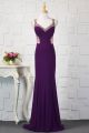 Sexy See Through Mermaid Long Purple Chiffon Beaded Prom Evening Dress With Open Back