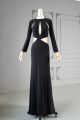 Sexy Sheath Front Keyhole Long Sleeves Black Jersey Stretch Cut Out Prom Evening Dress