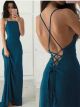 Sexy Sheath Square Neckline Cross Straps Back Blue Prom Party Dress