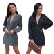 Sexy Shining Deep V Neck Long Sleeve Short Mini Sheath Women Casual Dress