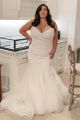 Simple Mermaid Strapless Corset White Taffeta Tulle Ruched Plus Size Wedding Dress