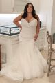 Simple Mermaid Strapless Corset White Taffeta Tulle Ruched Plus Size Wedding Dress