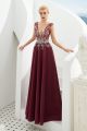 Sparkly A Line Crystal Beaded Burgundy Prom Party Dress V neck Open Back Sleeveless