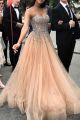 Sparkly Ball Gown Prom Party Dress Sweetheart Champagne Tulle With Rhinestones