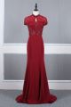 Sparkly Long Mermaid Beaded Burgundy Prom Party Dress High Neck Cap Sleeves