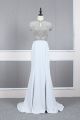 Sparkly Long Mermaid Beaded Grey Prom Party Dress High Neck Cap Sleeves