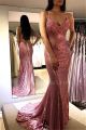 Sparkly Long Mermaid Pink Sequined Prom Evening Dress With Cross Straps Back