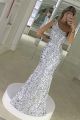 Sparky Long Mermaid Sequined Silver Prom Evening Dress One Shoulder Sleeveless